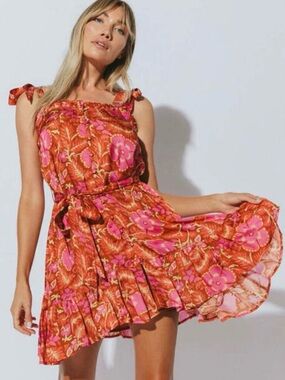 CLEOBELLA Multicolored Vibrant Feminine Chic Ruffled Floral Mini Dress Size M